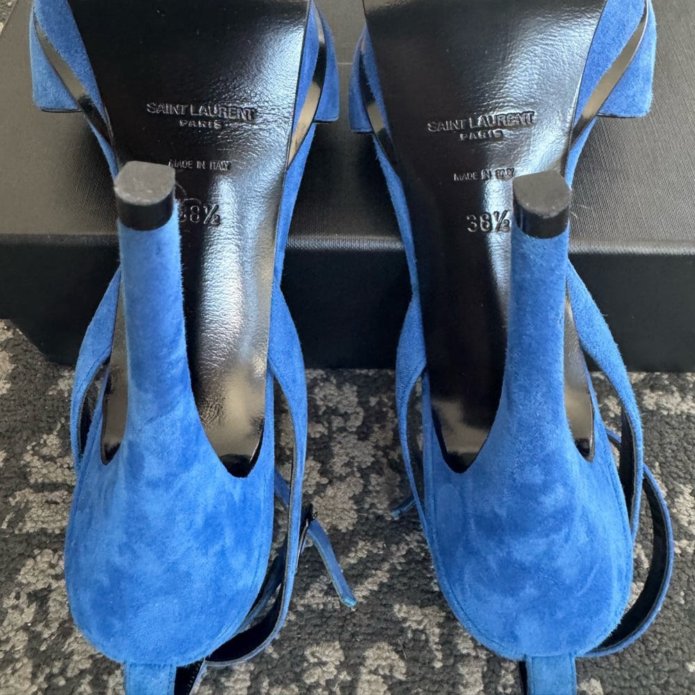 ***AUTHENTIC*** Saint Laurent Tribute 105 Blue Majorelle Suede sandals - Picture 5 of 9